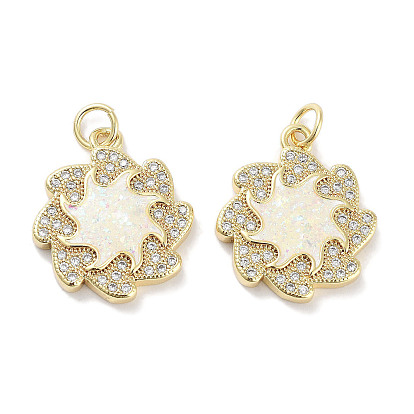 Messing micro pave klare zirkonia anhänger, cadmiumfrei und bleifrei, mit synthetischem Opal und Biegeringen, echt 18 k vergoldet, Blume Reize