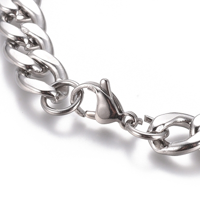 Unisex 304 Stainless Steel Curb Chain/Twisted Chain Bracelets, with Lobster Claw Clasps