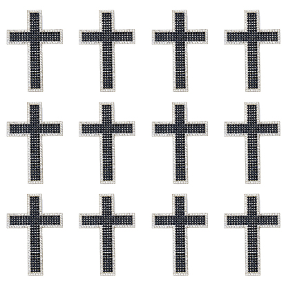 12шт. вышитые стразами нашивки из самоклеящейся нити для пришивания/приклеивания утюгом, аппликации из ткани, крестик