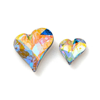 Cabujones de diamantes de imitación de cristal, punta trasera y trasera plateada, facetados, corazón