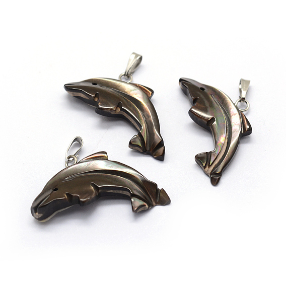 Shell Pendants, with Brass Findings, Dolphin, Dyed