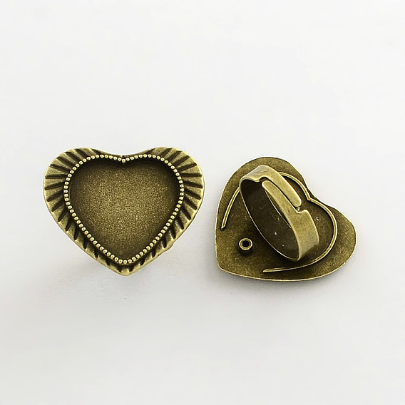 Vintage Adjustable Iron Finger Ring Components Alloy Cabochon Bezel Settings, Cadmium Free & Lead Free, 17x5mm, Heart Tray: 19x20mm