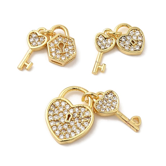 Латунные микро проложить кубического циркония подвески, долговечный, без кадмия и без свинца, сердца и ключ