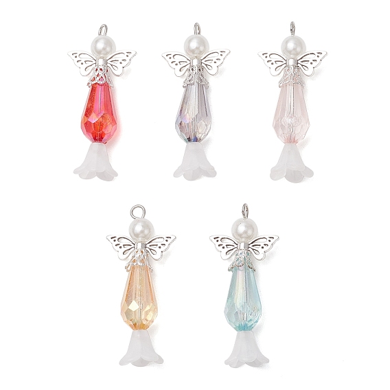 Подвески из акрила с абс-пластиком, имитирующие жемчуг, с фурнитурой железной и сплавочной, ангел
