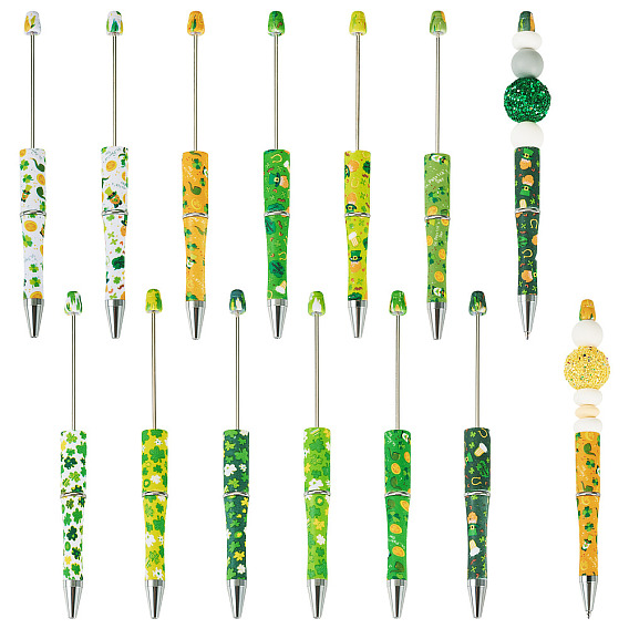 12 шт. 12 стили пластиковые ручки с бусинами на тему Дня Святого Патрика, шариковая ручка, для персонализированной ручки своими руками с ювелирной бусинкой