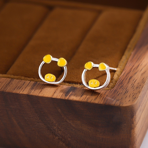 Полые латунные серьги-гвоздики с эмалью, милый поросенок, платина