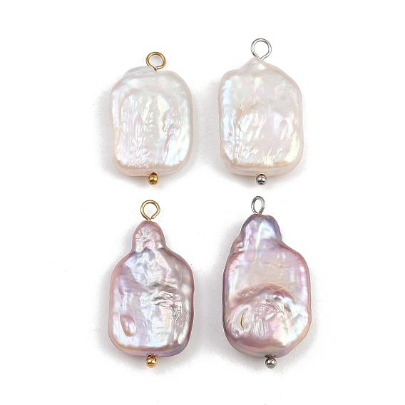 Подвески из натурального пресноводного жемчуга Кеши, прямоугольник амулеты, с 304 петлями из нержавеющей стали