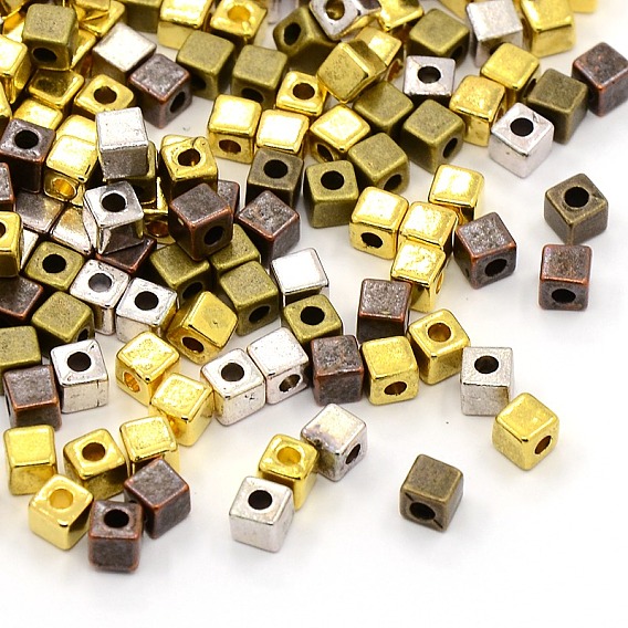 Tibetan Style Alloy Cube Spacer Beads, 4x4x4mm, Hole: 2mm, about 640pcs/200g
