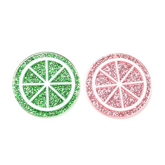 Прозрачные акриловые подвески, с пайетками/блестящими пайетками, ломтик лимона