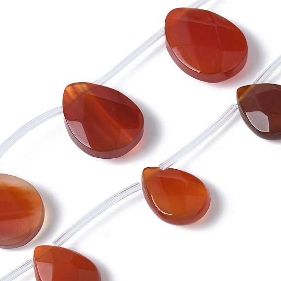 Нити бусин из натурального красного агата (окрашенные и нагретые), граненые, слеза, Топ пробуренной