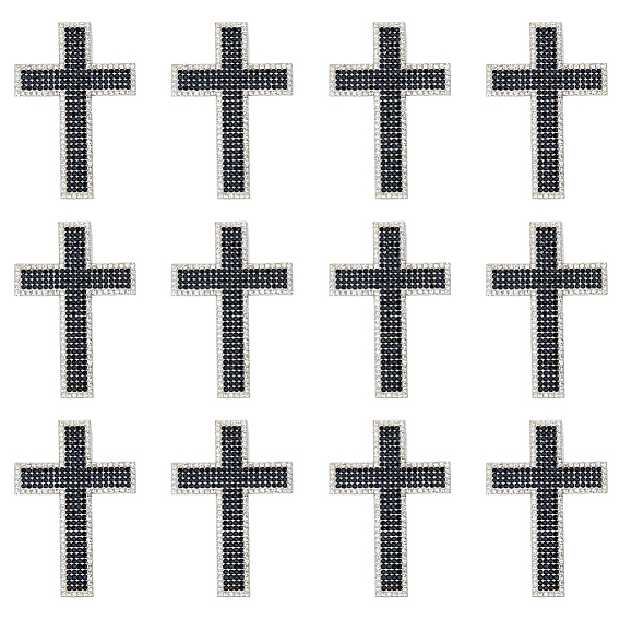 12шт. вышитые стразами нашивки из самоклеящейся нити для пришивания/приклеивания утюгом, аппликации из ткани, крестик