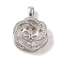 925 Sterling Silver Peg Bail Pendants, with Cubic Zirconia, Hollow Flower Charm, for Half Drilled Beads