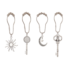 4 Styles Moon & Key & Sun Curtain Hooks, with Iron Curtain Rings & Glass Cabochons, for Bathroom Decoration