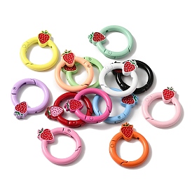 Spray Painted Alloy Spring Gate Rings, Ring with Strawberry