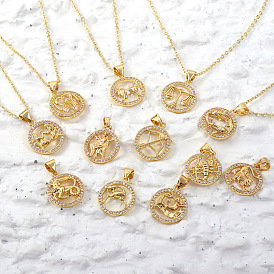 Zodiac-inspired 18k Gold-plated Copper Pendant Necklace with Sparkling Zirconia - Unique, High-end and Personalized Jewelry for Women