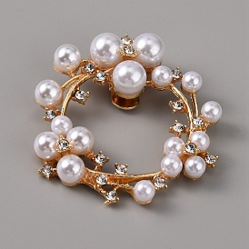 Plastic Imitation Pearl Shoe Decoration, Detachable Shoe Buckle Clips, with Alloy Findings and Crystal Rhinestone, Wreath