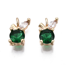 Brass Micro Pave Clear Cubic Zirconia Charms, with Glass, Light Gold, Long-Lasting Plated, Cadmium Free & Lead Free, Apple