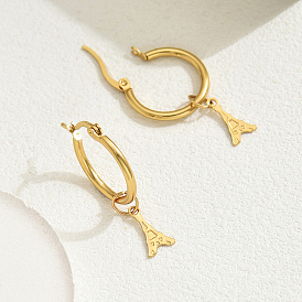 Delicate Iron Tower Stainless Steel Hoop Earrings, with Simple Hollow Design