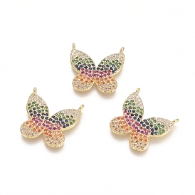 Brass Micro Pave Cubic Zirconia Pendants, Butterfly, Colorful