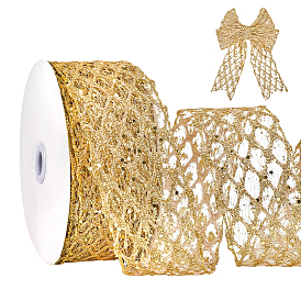 Polyester Iron Wire Ribbon, for Gift Decoration, with Glitter Powder