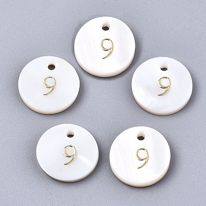 Подвески из натуральных пресноводных ракушек, плоский круглый с золотым блокирующим номером