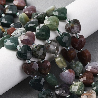 Природного индийского агата бисер нитей, граненое сердце, с бисером