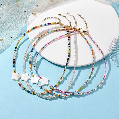 Glass Beaded Necklaces, Star with Alloy Necklaces for Women