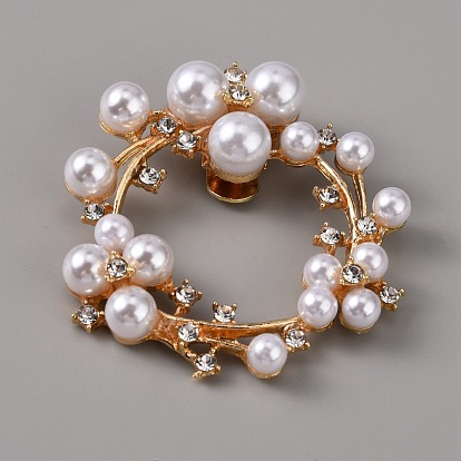 Plastic Imitation Pearl Shoe Decoration, Detachable Shoe Buckle Clips, with Alloy Findings and Crystal Rhinestone, Wreath