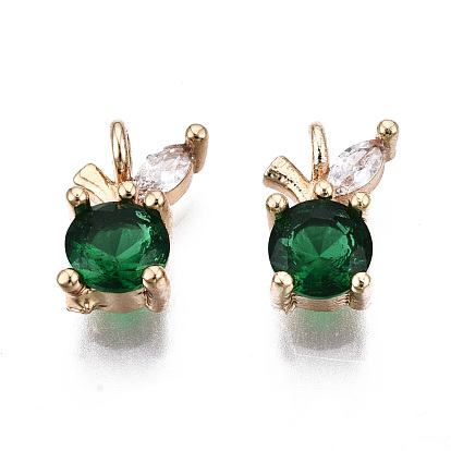 Brass Micro Pave Clear Cubic Zirconia Charms, with Glass, Light Gold, Long-Lasting Plated, Cadmium Free & Lead Free, Apple