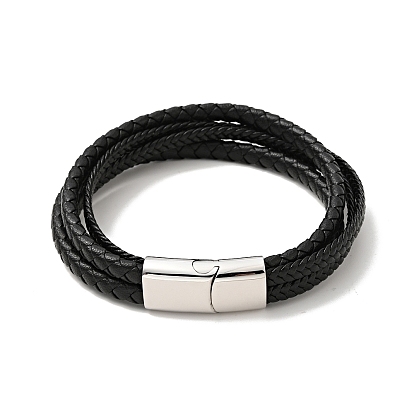 Microfiber Leather Braided Multi-strand Bracelet with 304 Stainless Steel Magnetic Clasp for Men Women