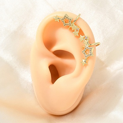 Brass Micro Pave Cubic Zirconia Cuff Earrings for Women, Star, Long-Lasting Plated, Cadmium Free & Lead Free, Real 18K Gold Plated