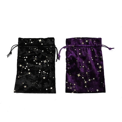 Бархатные мешочки для хранения подарков на завязках, прямоугольник с золотой звездой