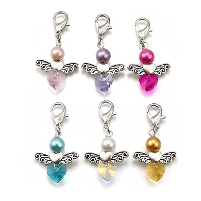 Подвеска в виде круглой бусины из стеклянного жемчуга в виде ангела, застежки-лобстеры подвески-талисманы для украшений сумок