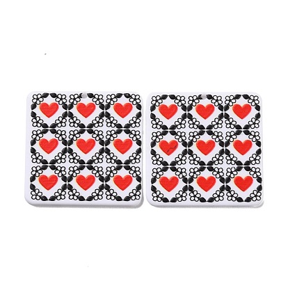 DIY Acrylic Embossed Print Pattern Earrings Pendant, Square with Heart Flower Rhombus, for Jewelry Accessories