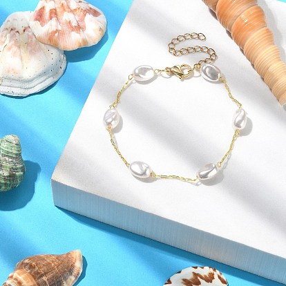 CCB Plastic Pearl Beaded Chain Bracelet, Brass Jewelry