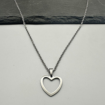 Stainless Steel Pendant Necklaces, Hollow Heart