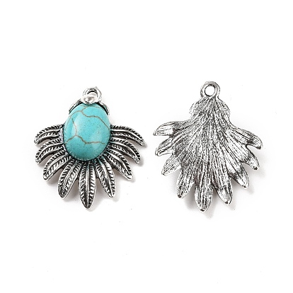 Alloy Pendants, with Synthetic Turquoise, Half Round Charms