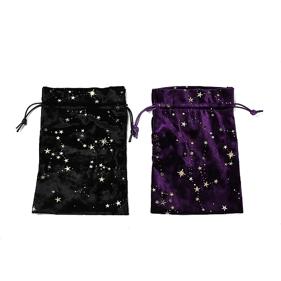Бархатные мешочки для хранения подарков на завязках, прямоугольник с золотой звездой