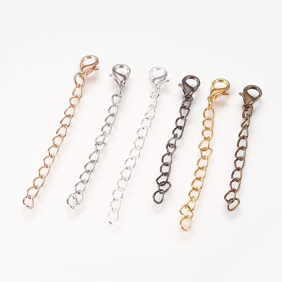 Iron Chain Extender, with Alloy Lobster Claw Clasps, Rack Plating