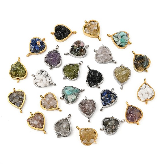 Натуральный смешанный драгоценный камень 304 подвески-сердечки из нержавеющей стали, без кадмия и без свинца, долговечный, смешанные окрашенные и неокрашенные