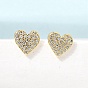 Heart Brass Micro Pave Cubic Zirconia Stud Earrings for Women, Rack Plating, Long-Lasting Plated, Cadmium Free & Lead Free, Real 18K Gold Plated