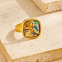 304 Anillos de acero inoxidable y concha de paua, dorado
