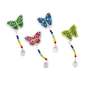 DIY Butterfly Theme Diamond Pendant Decoration Kits, Including Canvas, Resin Rhinestones, Diamond Sticky Pen, Tray Plate and Glue Clay