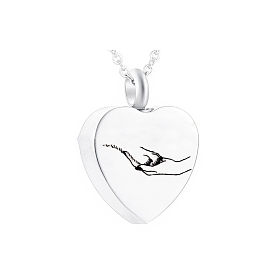 Stainless Steel Heart Urn Ashes Pendant Necklace, Hand Holding Hand with Pet Memorial Jewelry for Men Women