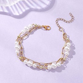 Многорядные браслеты из цепочек-скрепок из АБС-пластика с имитацией жемчуга и латуни для женщин