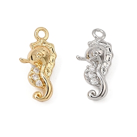 Brass Micro Pave Clear Cubic Zirconia Pendants, Sea Horse Charms