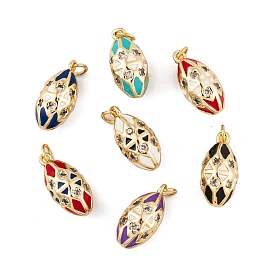 Brass Micro Pave Cubic Zirconia Pendants, with Enamel and Jump Ring, Real 18K Gold Plated, Rugby Charms