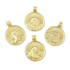 Rack Plating Brass Pendants,  Lead Free & Cadmium Free, Long-Lasting Plated, Flat Round, Real 18K Gold Plated