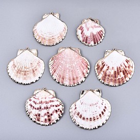 Electroplate Sea Shell Pendants, with Light Gold Iron Findings