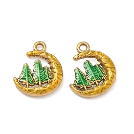 304 нержавеющей стальной эмали подвески, амулеты в виде луны и дерева, ионное покрытие (ip), реальный 18 k позолоченный